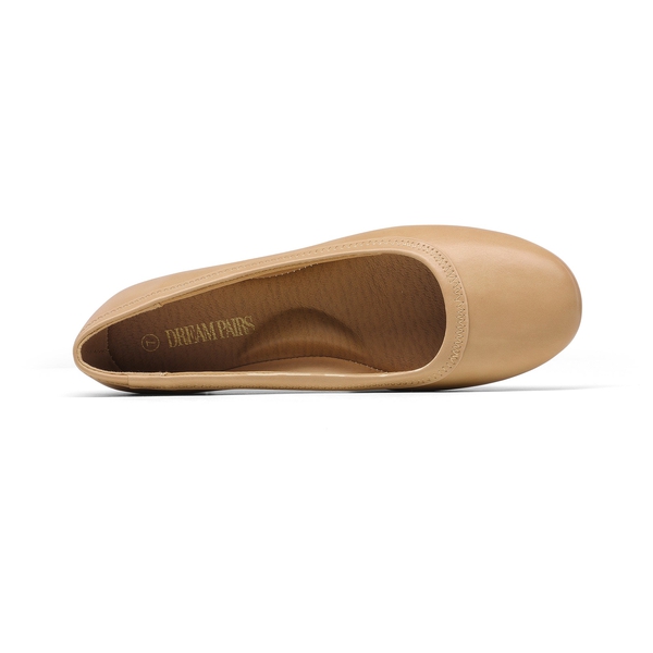 Low Wedge Round Toe Flat Shoes - NUDE PU - 3